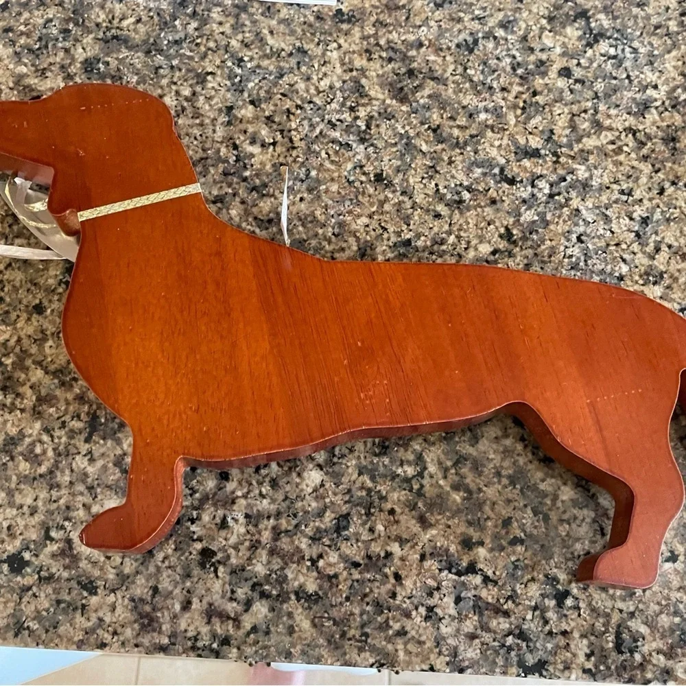 Dachshund Dog Dinner Wooden Charcuterie Platter with Brandani Inox Cheese Knife.